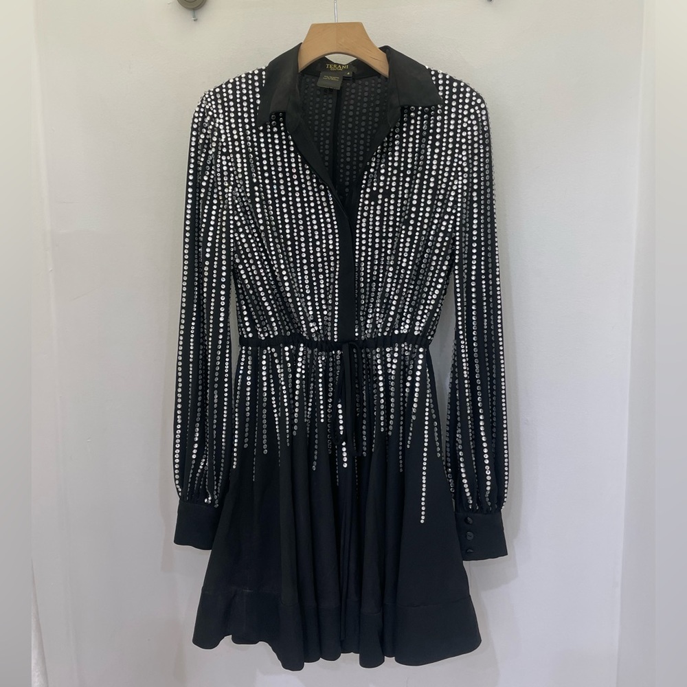 Terani Couture Rhinestone Long Sleeve Mini Dress